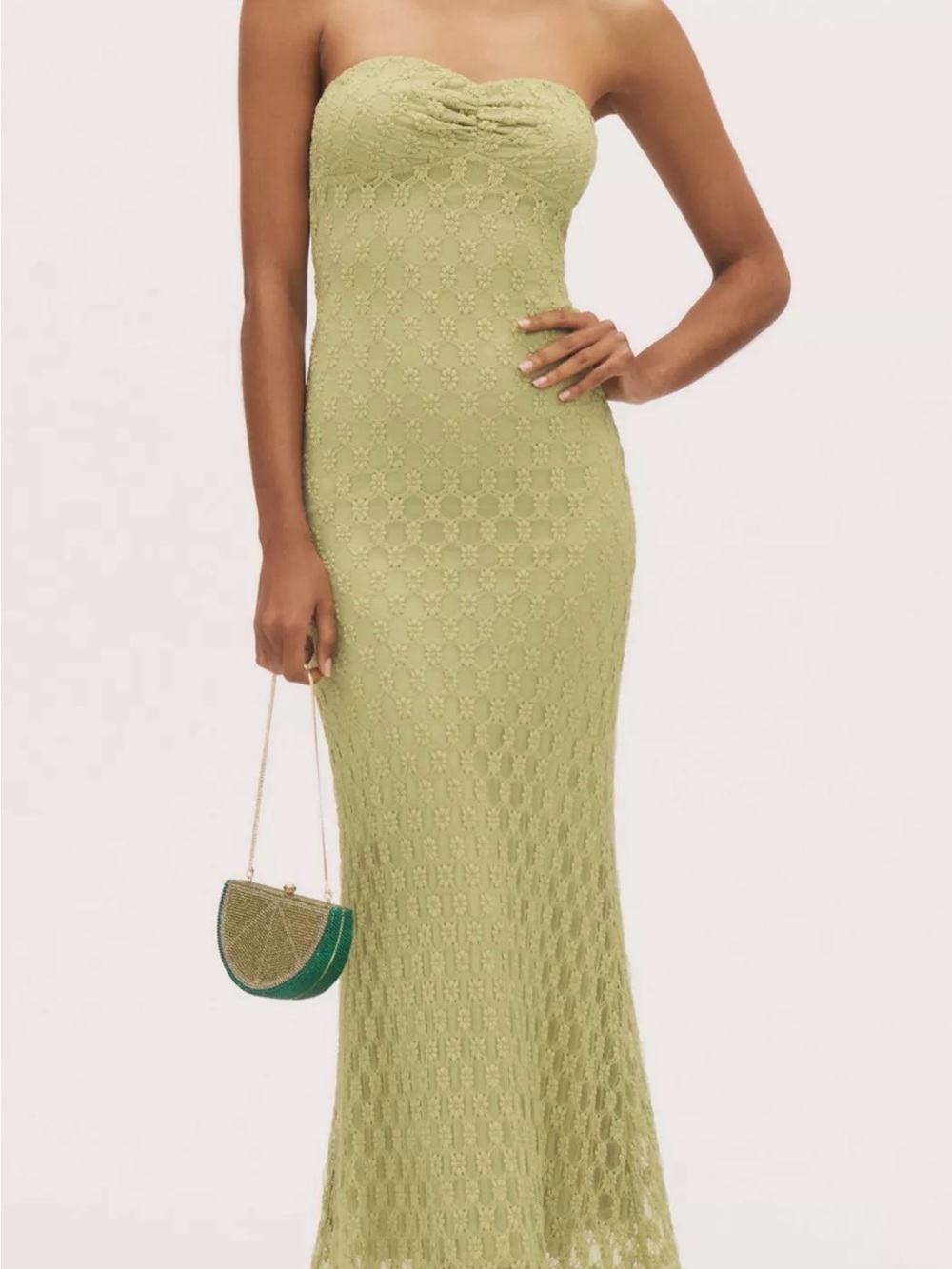 Bardot Olive Green Strapless Lace Maxi Dress- NWT